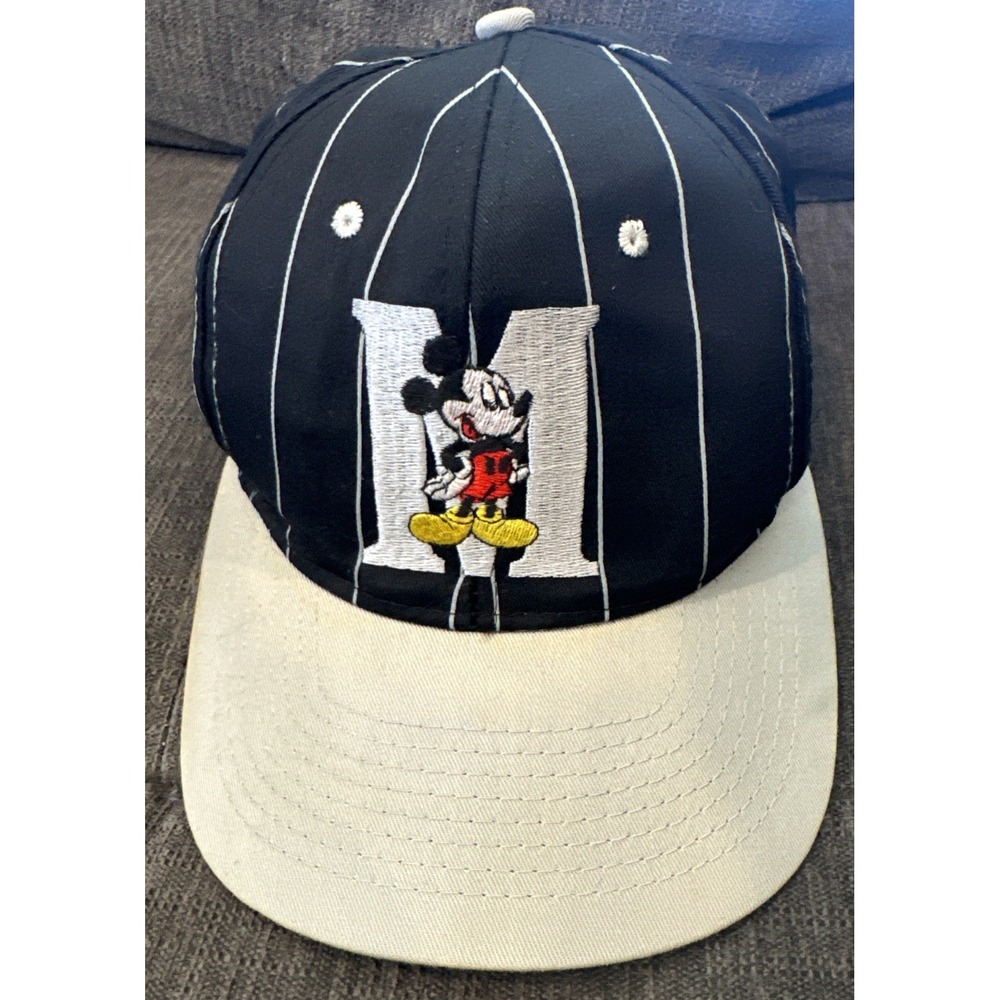 Vintage Disney Mickey Mouse‎ Black Gray Pinstripe Snapback Cap Fresh Caps